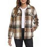 ZAFUL Women's Shacket Button-Down Overshirt Plaid Lightweight Airy Layering Jacket Decorative Flap Long Sleeve Shirt Jacket