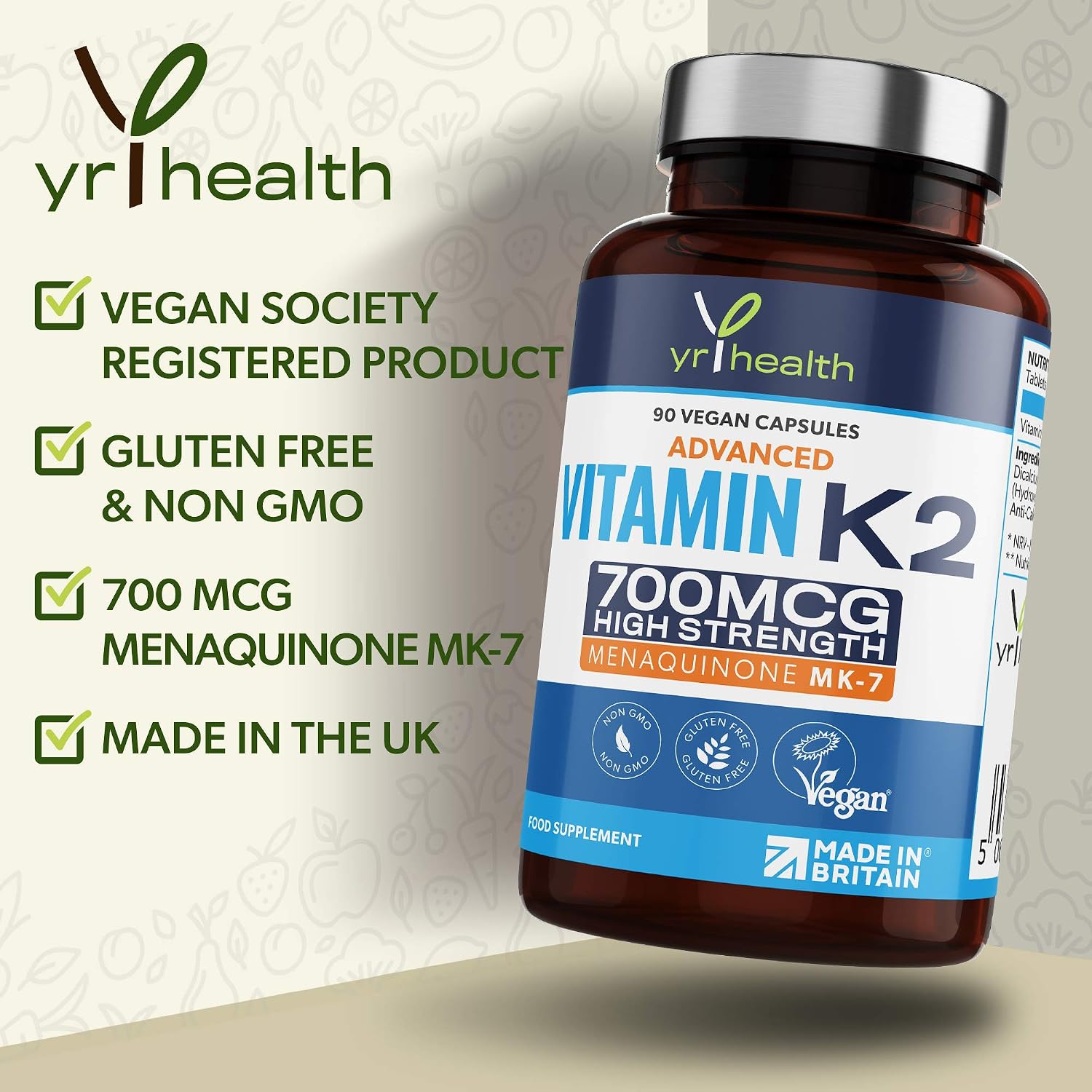 Vitamin K2 MK7 700mcg, High Strength Vitamin K2 Menaquinone, 90 Vegan Society Registered Capsules Not Tablets - Image 3