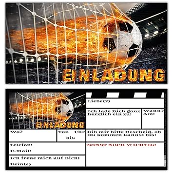 12 Fussball Einladungskarten im Karten-Set zum Kinder-Geburtstag oder Fußball-Party - Einladungen für Jungen Mädchen und Erwa