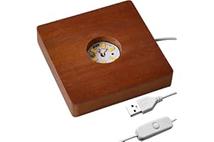 vskikris Wooden LED Light Base Display Lighted Base for Crystals - Brown Square Wood Display Lighted Bases Pedestal Stand for Room Office Home Decor