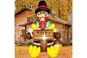 LOVTILAK Thanksgiving Inflatables Turkey Outdoor Decorations 6FT Fall Inflatable Turkey with Built-in LED Lights with Colorful Tail Blow up Outdoor Lawn Yard Decoration