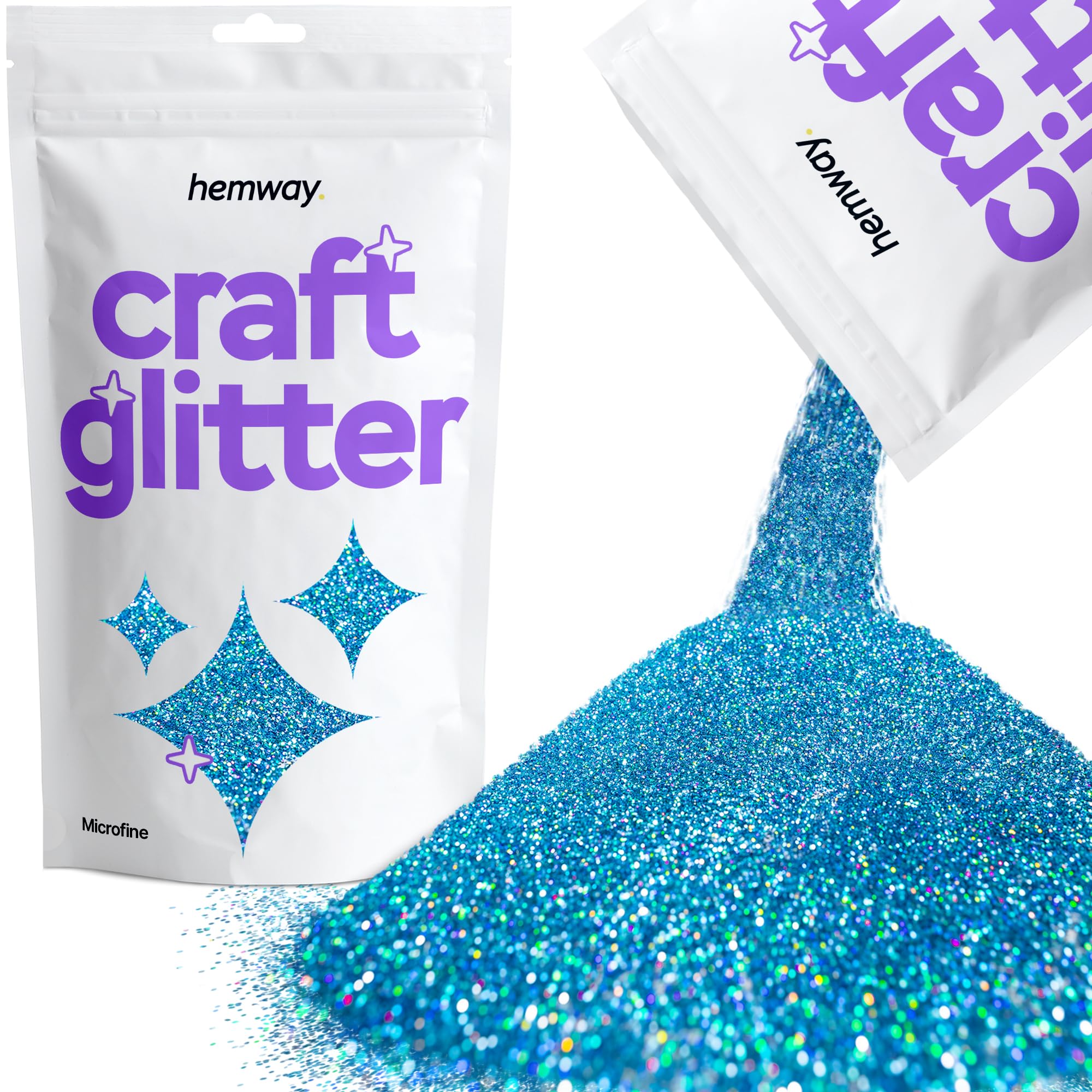 Hemway Craft Glitter Ocean Blue Holographic 100g Microfine Glitter for Crafts, Resin, Cosmetic, Nail, Face, Body, Festival, Tumblers, Art, Candle, Crafting