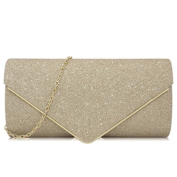 Milisente Damen Abendtasche Glitter Clutch Hochzeit Schultertasche Elegante Handtasche (Beige)