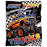Trucks Blanket, Just A Boy Who Loves Trucks Gifts for Kids, Car Themed Flannel Blankets, Soft Cozy Lightweight Throws Gifts for Truck Lovers & Boys 40x50 Inch for Kid