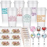 Skylety 24 Pcs Nurses Gifts Bulk Nurse Badge Reels Nursing Plastic Cups Appreciation Gifts Makeup Bags Card Reusable Cute Accessory for Women Hospital Staff Employee Staff