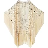 BABEYOND 1920s Sequin Beaded Shawl Wraps Fringed Evening Cape Scarf for Wedding