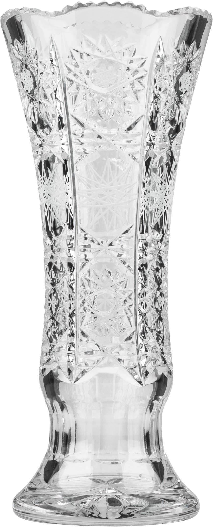 Aurum Crystal V5331, 9" H Crystal Cut Decorative Clear Flower Vase, Elegant Centerpiece Wedding Gift Bud Vase