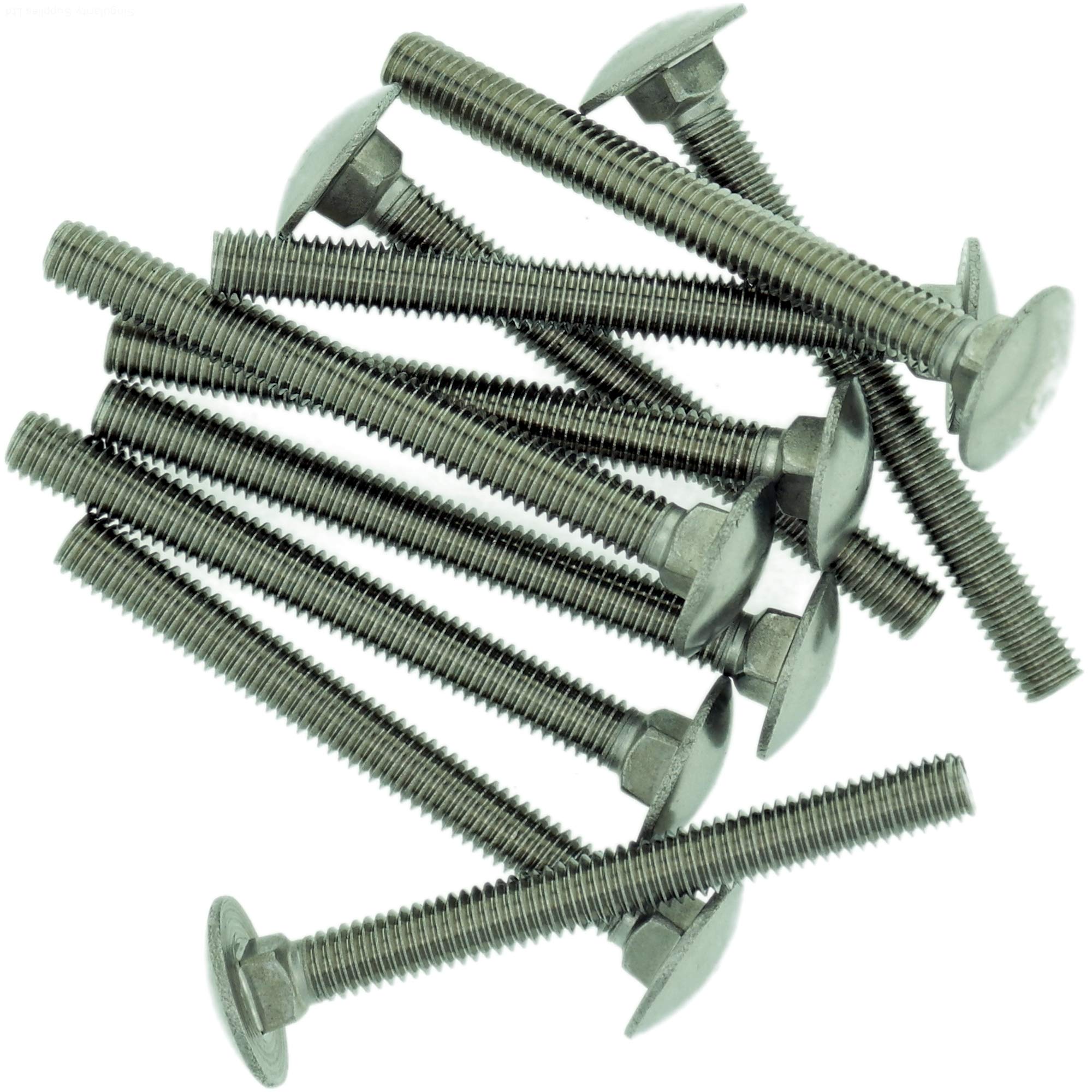 M5 (5mm x 16mm) Cup Square Carriage Bolt (Fully Threaded) - Stainless Steel (A2) (Pack of 10)
