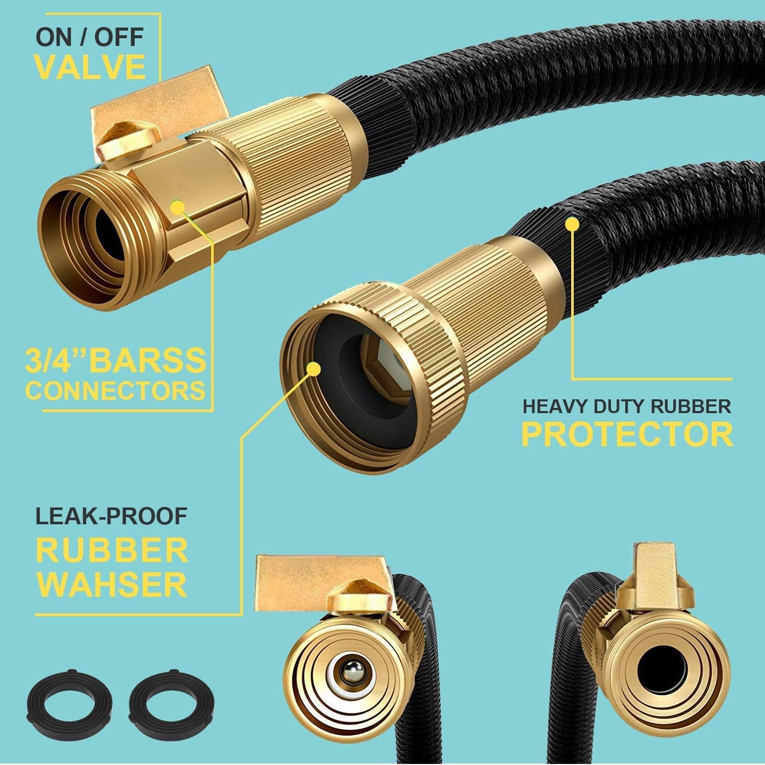 Hermard Garden Hose, Expandable 50FT Water Hose, Flexible Gardening Hose with Brass Connectors, Leakproof No Kink Expanding Lightweight Watering Hoses Pipe …: Home Improvement