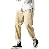 PRIJOUHE Mens Elastic Waist Jeans Casual Japanese Pants Relaxed Fit Drawstring Jeans Distressed Tapered Leg Denim Pants