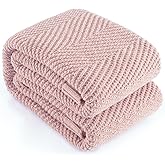 LONG CREATE Knitted Throw Blanket 50"X60", Dusty Pink Knit Throws for Bed, Super Soft Boho Chevron Blankets for Couch Sofa Chair Room Decor, Textured Decorative Farmhouse Cozy Lightweight