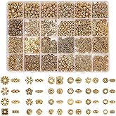 PH PandaHall 1200pcs Antique Golden Spacer Beads, 24 Styles Tibetan Flower Square Snowflake Rondelle Beads Alloy Spacers Beads Loose Beads for Bracelet Necklace Earring Jewelry Making