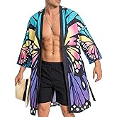 OLAOLA Men Lightweight Kimono Robe with Belt Japanese Style Robe Jacket Casual Open Front Long Cardigan Cape Coat Outwear