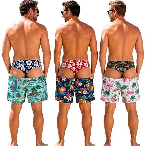 Personalized Funny Men's Swim Shorts, Fake Underwear Print Beach Trunks, Novelty Summer Gag Gift, Pool Party Outfit