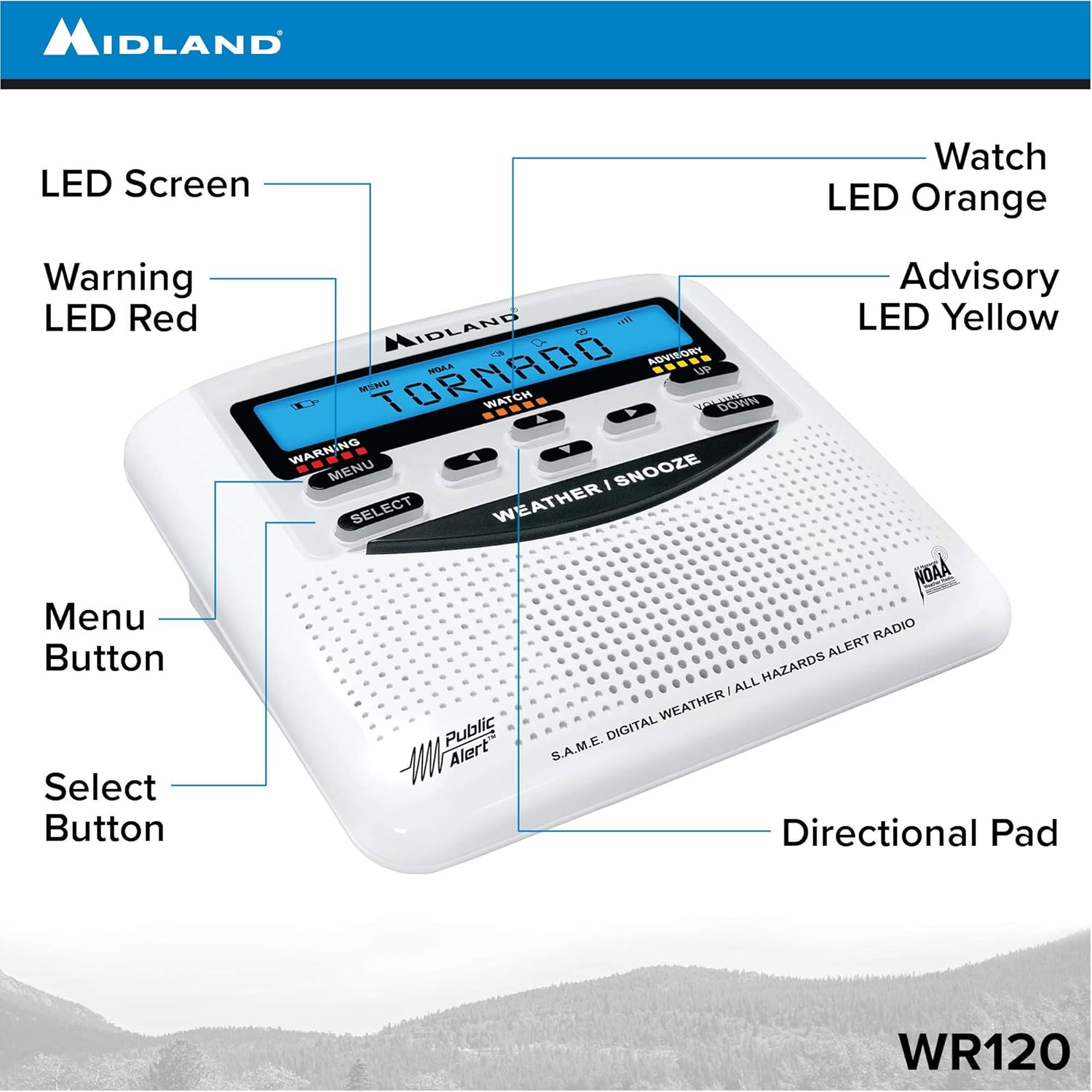Midland - WR120B/WR120EZ - NOAA Emergency Weather Alert Radio - S.A.M.E. Localized Programming, Trilingual Display, 60+ Emergency Alerts, & Alarm Clock (WR120B - Box Packaging): Home Audio & Theater
