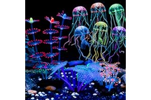 Uniclife 4 Pack Fish Tank Decorations Glowing Effect Aquarium Décor Small Silicone Artificial Jellyfish Coral Plant Ornament