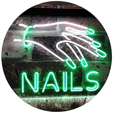 AdvpPro 2C Nails Beauty Salon Indoor Display Dual Color LED Neon Sign White & Green 300mm x 210mm st6s32-i2553-wg