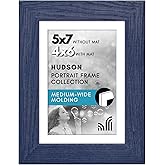 Americanflat 5x7 Picture Frame with Shatter-Resistant Glass - Fits 4x6 Photos with Mat or 5x7 Without Mat - Hudson Collection - Distressed Blue Photo Frame for Tabletop and Wall Display