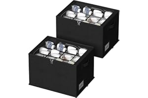 CYHOM 2 Pack Shoe Organizer for Closet - Shoe Storage Bins with Clear Cover, Fabric Shoe Storage Containers with Reinforced Handles, Fits up to 24 Pairs (Black, 16.5 * 12.6 * 12.2in)