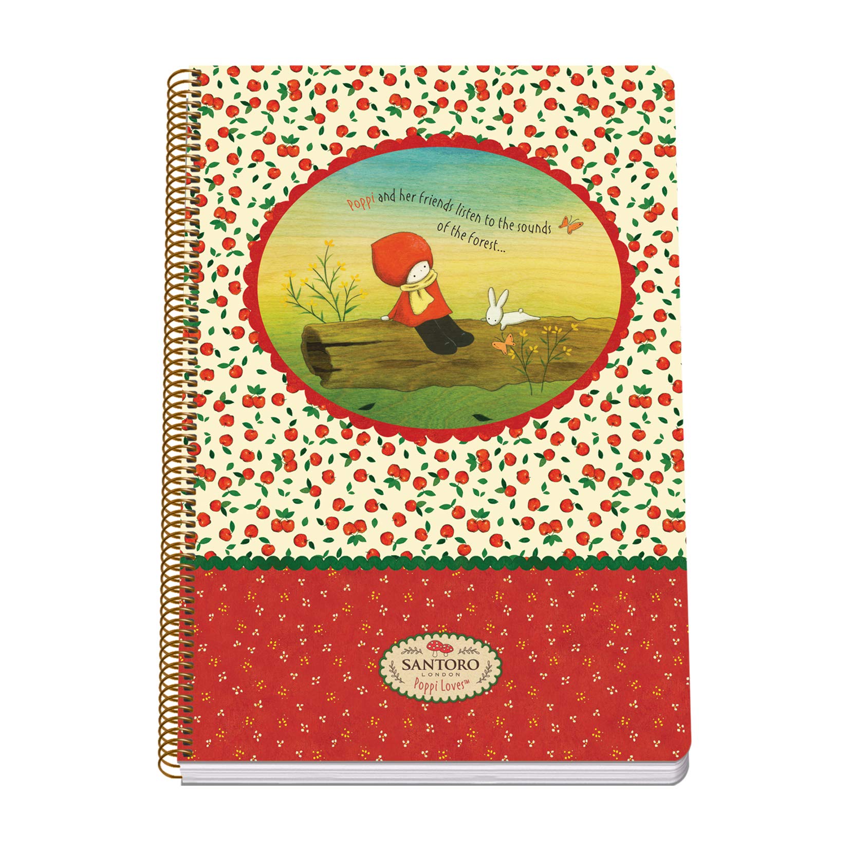 Paperback A4 Spiral Notebook 80 sheets - Santoro - Poppi Loves - Apple