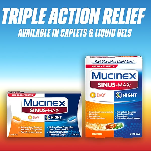 MUCINEX SINUS-MAX LIQUID GELS FOR DAY AND NIGHT, 24 COUNT