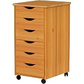 Jela-USA Solid Pine Wood 6 Drawer Rolling Cart, Honey Pine