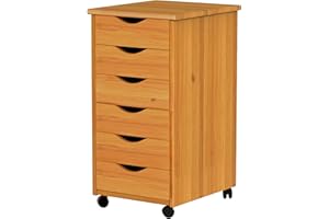 Adeptus-Jela Original Roll Cart, Solid Wood, 6 Drawer Narrow Drawers Roll Carts, Medium Pine