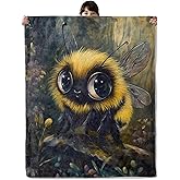 onlcuk Cute Cartoon Bee Blanket, Cozy Flannel Fluffy Bumblebee Throw Blanket, Soft Fuzzy Blankets for Travel Home Decor, All Season Lightweight Couch Bed Cover, Gifts for Women Adults Kids 50"×60"