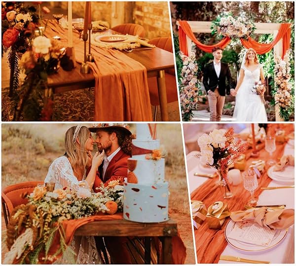 15 PACK CHEESECLOTH TABLE RUNNER TERRACOTTA 10FT GAUZE CHEESE CLOTH TABLE RUNNER 35X120 INCH RUSTIC BOHO TABLE RUNNERS FOR WEDDING BIRTHDAY PARTY ENGAGEMENT ANNIVERSARY BRIDAL BABY SHOWER SUMMER DÉCOR
