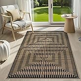 LIVEBOX Easy Jute Indoor Outdoor Rug 3x5, Washable Front Door Rug Indoor Entrance Non Slip Entryway Rugs, Black Neutral Modern Striped Carpet for Kitchen,Living Room,Mudroom