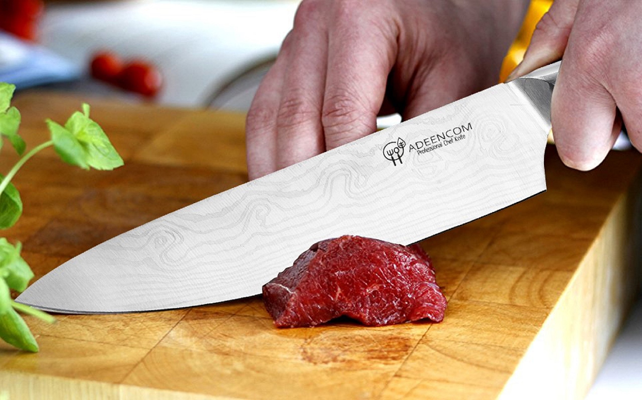 ADEENCOM Professional Chef Knife Sharp and Rust-Free, 8 Inch German Stainless Steel, Comfortable Pikkawood Handle, Multipurpose for Home, Kitchen and Restaurant, Top Quality Knives