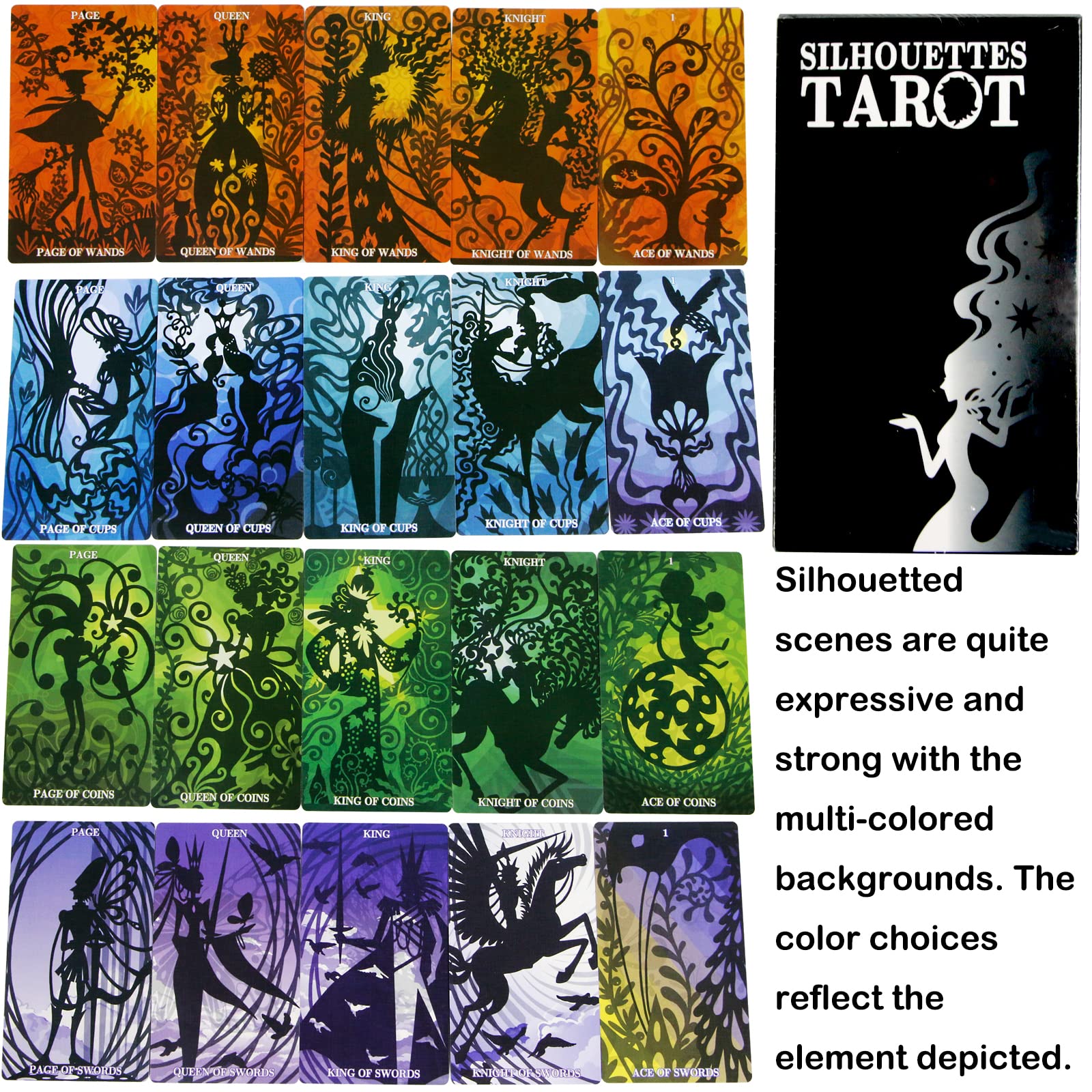 mrdiyshisha Silhouettes Tarot Deck - 83 Tarot Cards with Guidebook for Beginners (Include 5 Special Cards), Follow Rider-Waite-Smith Tarot System, Standard Size: 4.75