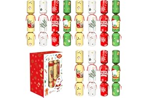 MQJJSM 12-Pack Christmas No-Snap Party Crackers – No Snap Table Favor with Party Hat, Joke & Little Gift Inside, Christmas Seasonal Holiday Dinner Traditions