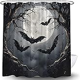 Generic Halloween Bat Shower Curtain Creepy Dead Tree Forest Dark Black Night Full Moon Gothic Sky Spooky Horror Scary Gothic Mysterious All Saints Day of The Death Fabric Bath Curtain with Hook