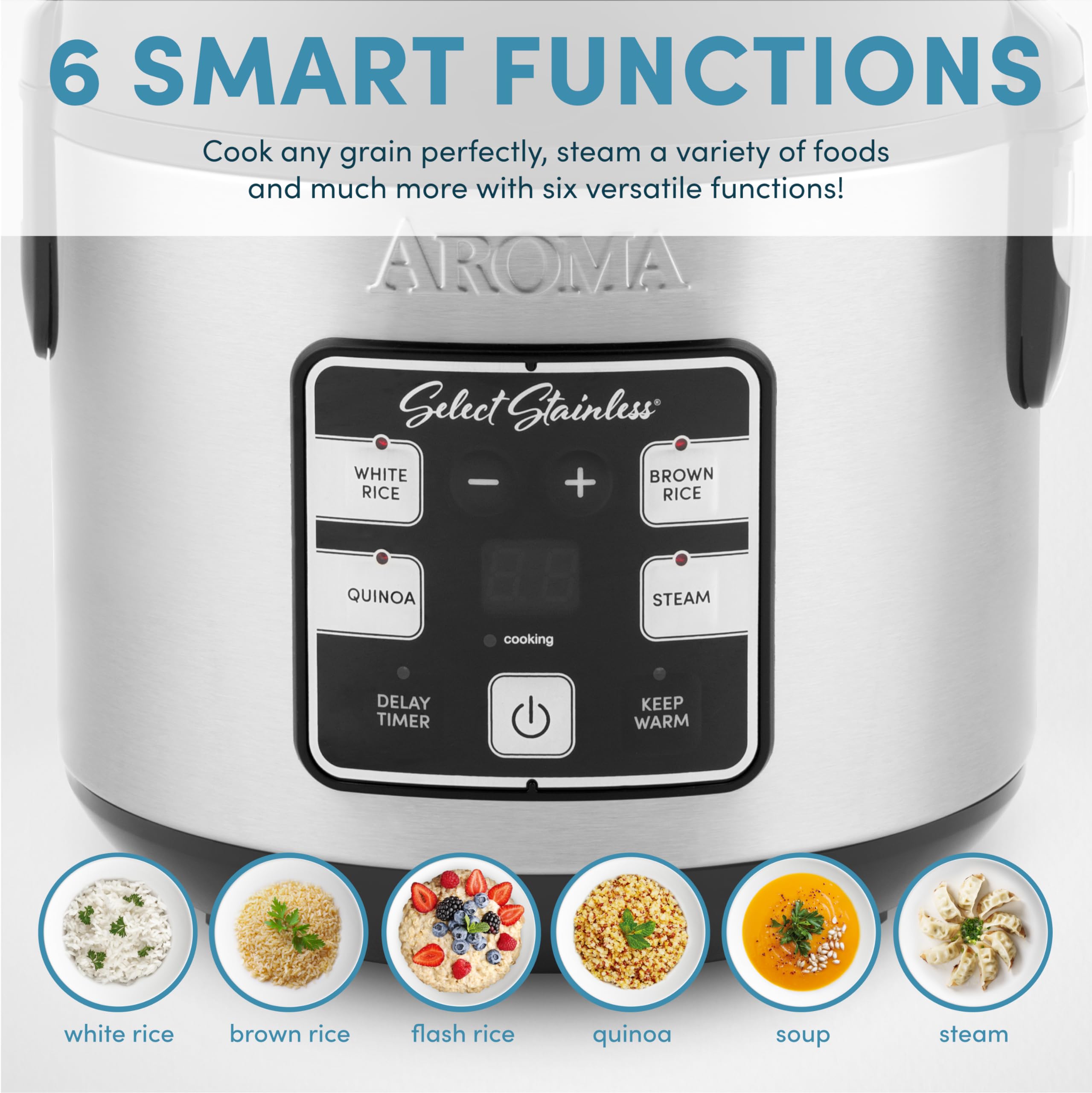 Aroma Housewares Select Stainless Digital Rice & Grain Multicooker, Rice Cooker 4 Cup uncooked, (ARC-914SBDS)
