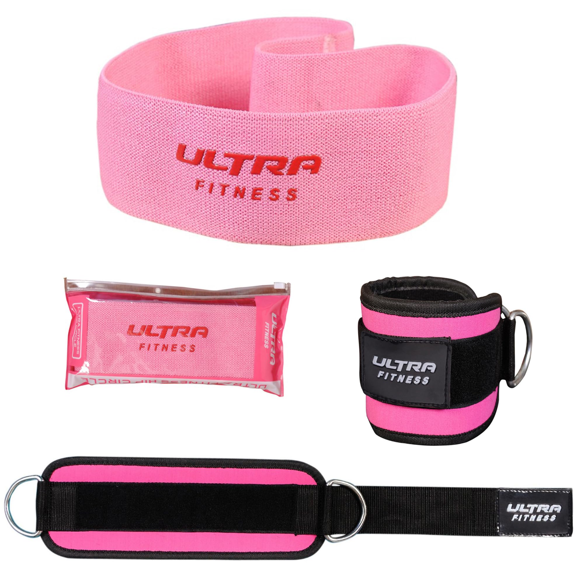 Ankle D Ring Twin Cable Pulley Attachment Weight Multi Gym Cuff Straps Neoprene (Pink)