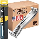 Quick Screw Gutter Hangers 5 Inch- 50 Pack - 5 Inch Gutter Clips with Bonus 6 Inch Drill Bit - Hidden Bracket Clips with Pre-Assembled Screw - Fix Sagging Rain Gutters