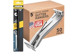 BULDER Quick Screw Gutter Hangers 5 Inch- 50 Pack - 5 Inch Gutter Clips with Bonus 6 Inch Drill Bit - Hidden Bracket Clips with Pre-Assembled Screw - Fix Sagging Rain Gutters