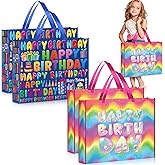 Kajaia Gift Bags, 4 Pcs Extra Large Birthday Party Favor Supplies, Non Woven Fabric, Reusable, Colorful Designs, 16 x 20 Inch, for Baby Shower, Kids, Events