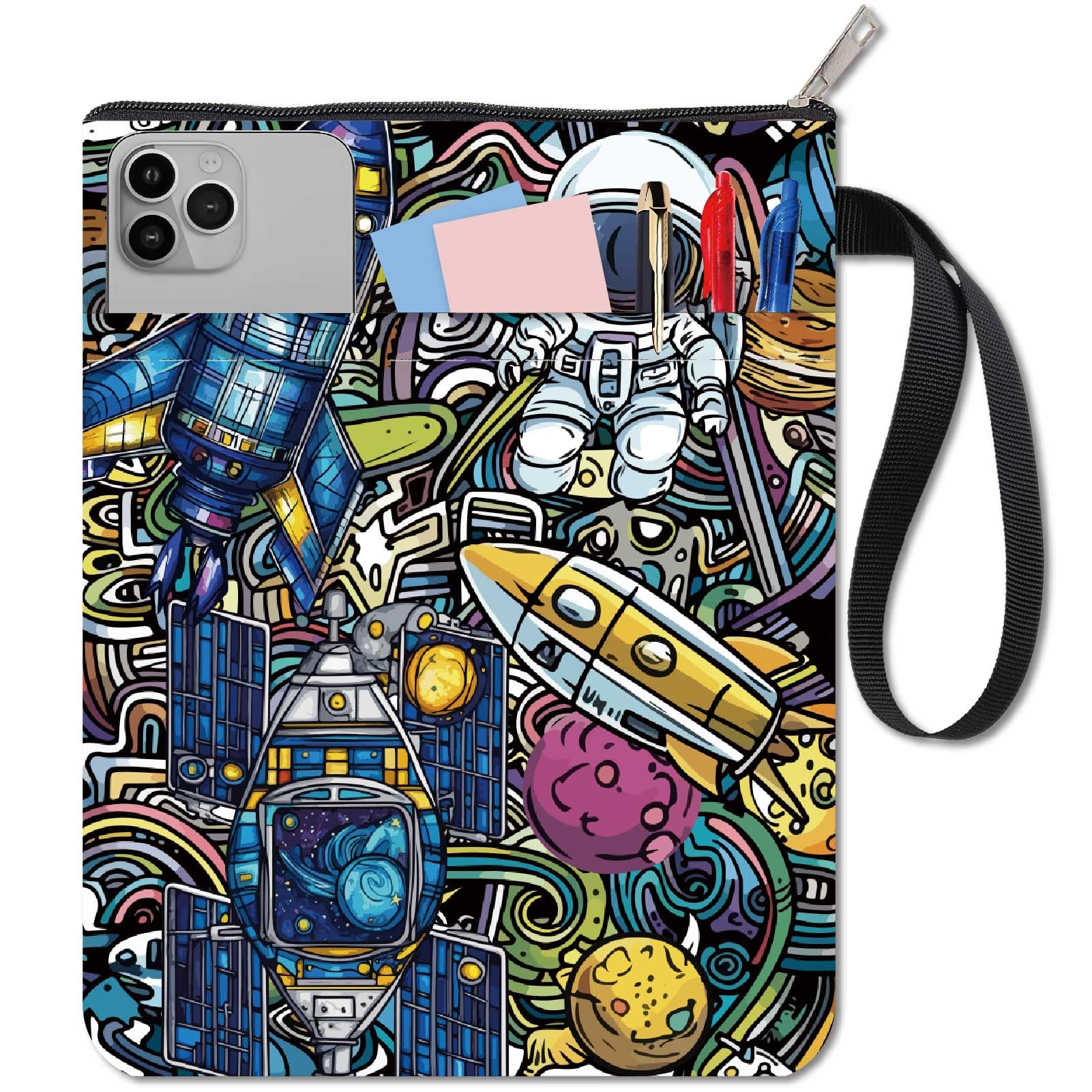 CRASPIRE Space Book Sleeve Washable Cloth Book Cover with Zipper Front Pocket 11 x 8.7 Inch Book Protector Pouch for Bookish Reader Librarian Bookworm Bibliophile Hardcover Paperback Reading Club Gift