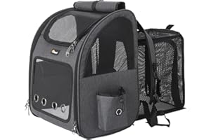HOOPET Cat Backpack Carrier, Small and Medium Dogs and Cats Bags,Expandable Pet Carrier Backpack,Airline Approved,Suitable for Hiking/Travel/Camping, Foldable, Easy to Carry (Dark Grey)