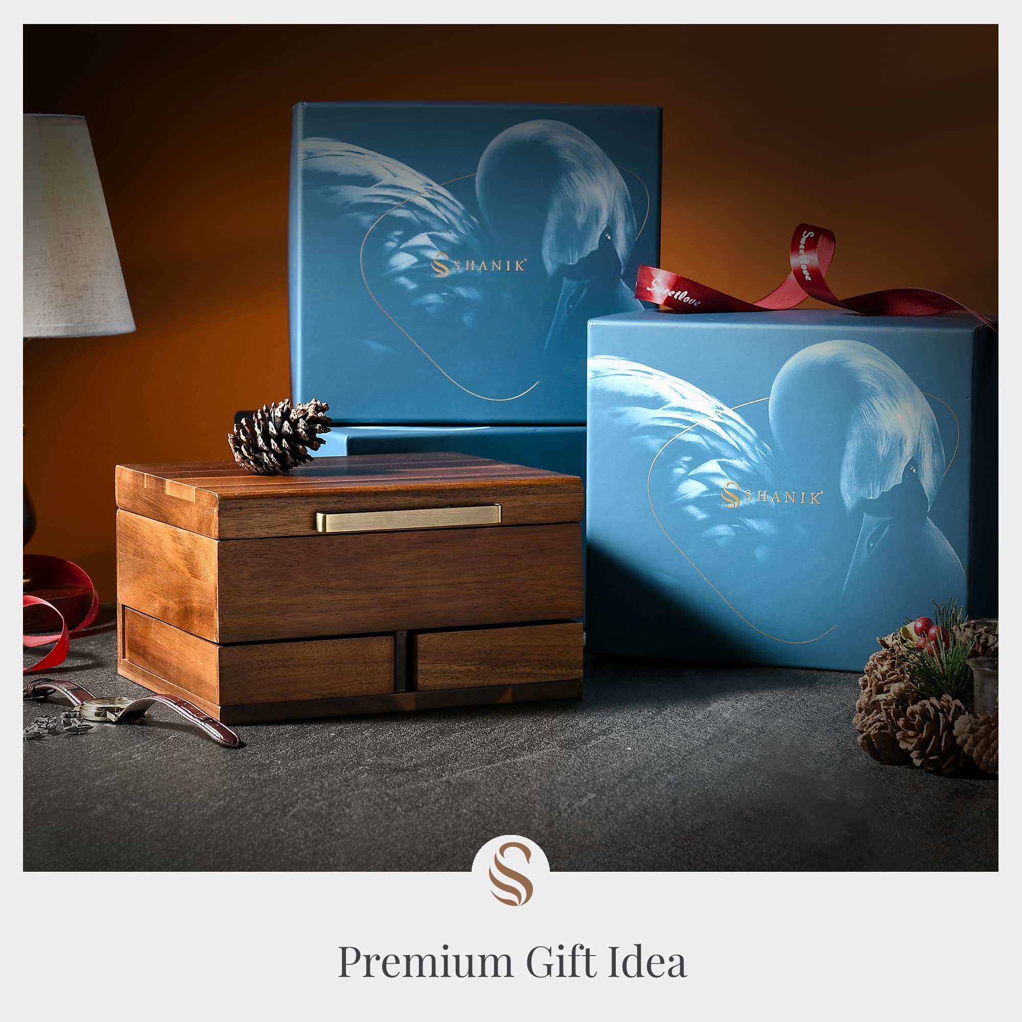 Shanik Shanik Luxury Large Watch Box for Men – 8 Slot Organizer with Velvet Pillows, Pull-Out Drawers for Accessories, Jewelry & Oversized Timepieces