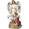 Joseph's Studio by Roman - Guardian Angel with Children on Bridge Figure, Renaissance Collection, 10" H, Resin and Stone, Religious Gift, Decoration