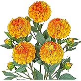 Hollyone 5PCS Dahlia Fall Flowers Artificial for Decoration 24.8" Orange Fake Ball Dahlias Autumn Silk Flowers Arrangements Faux Roses Flower with Stems Bouquets Centerpieces Fall Decorations for Home