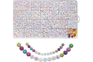 YMSDZHL Alphabet Beads A-Z 1400Pcs Letter Beads, Acrylic 4x7mm Round Letter Beads Kits, and Colorful Heart Smile Beads for Bracelets Necklaces DIY Jewelry Making