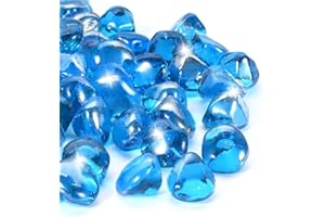 vchin Fire Glass for Propane Firepit, Fireplace and Outdoor Decorative, Caribbean Blue Fire Pit Rocks 10LB, 1 Inch Diamond High Luster Glass Beads