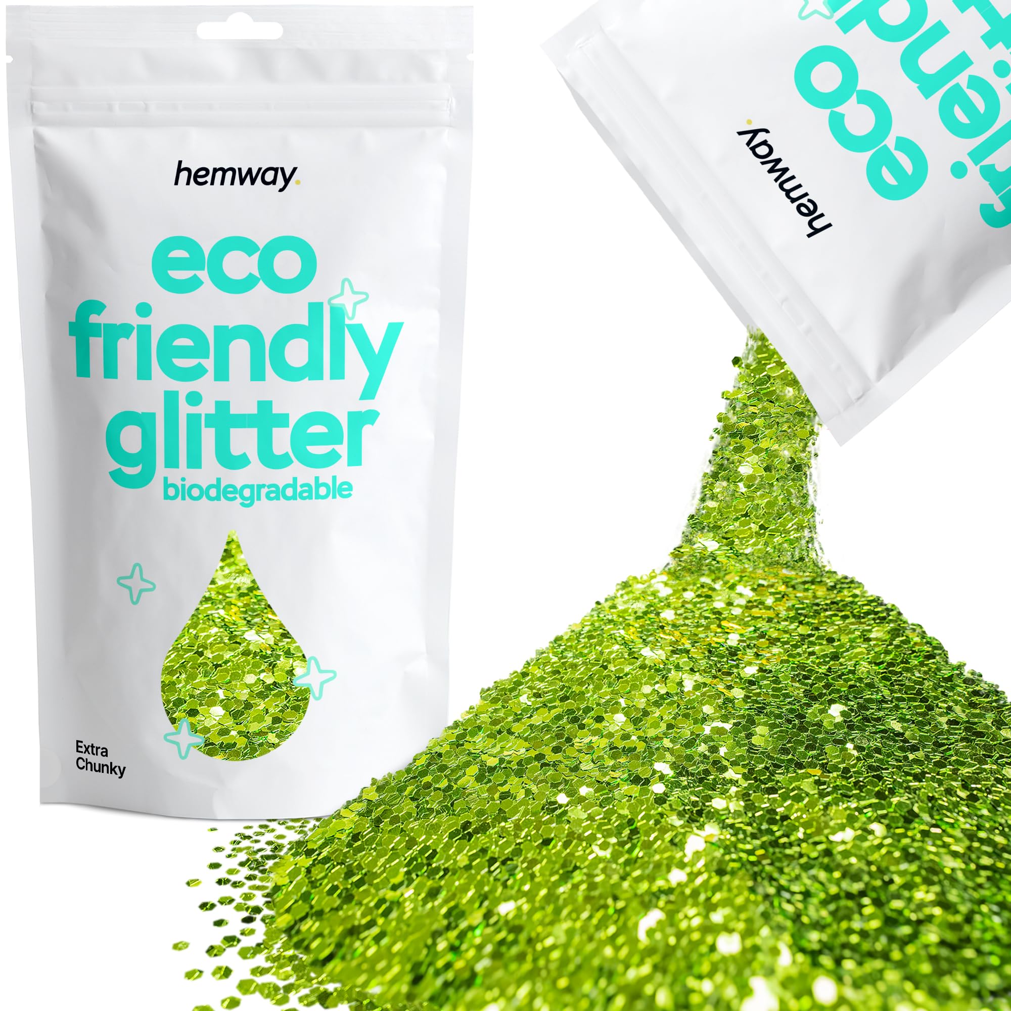 Eco Friendly Biodegradable Glitter | Lime Green - Extra Chunky 100g, Plant Based, Biodegradable Glitter for Craft, Face, Hair, Nail, Body and Festival - Hemway
