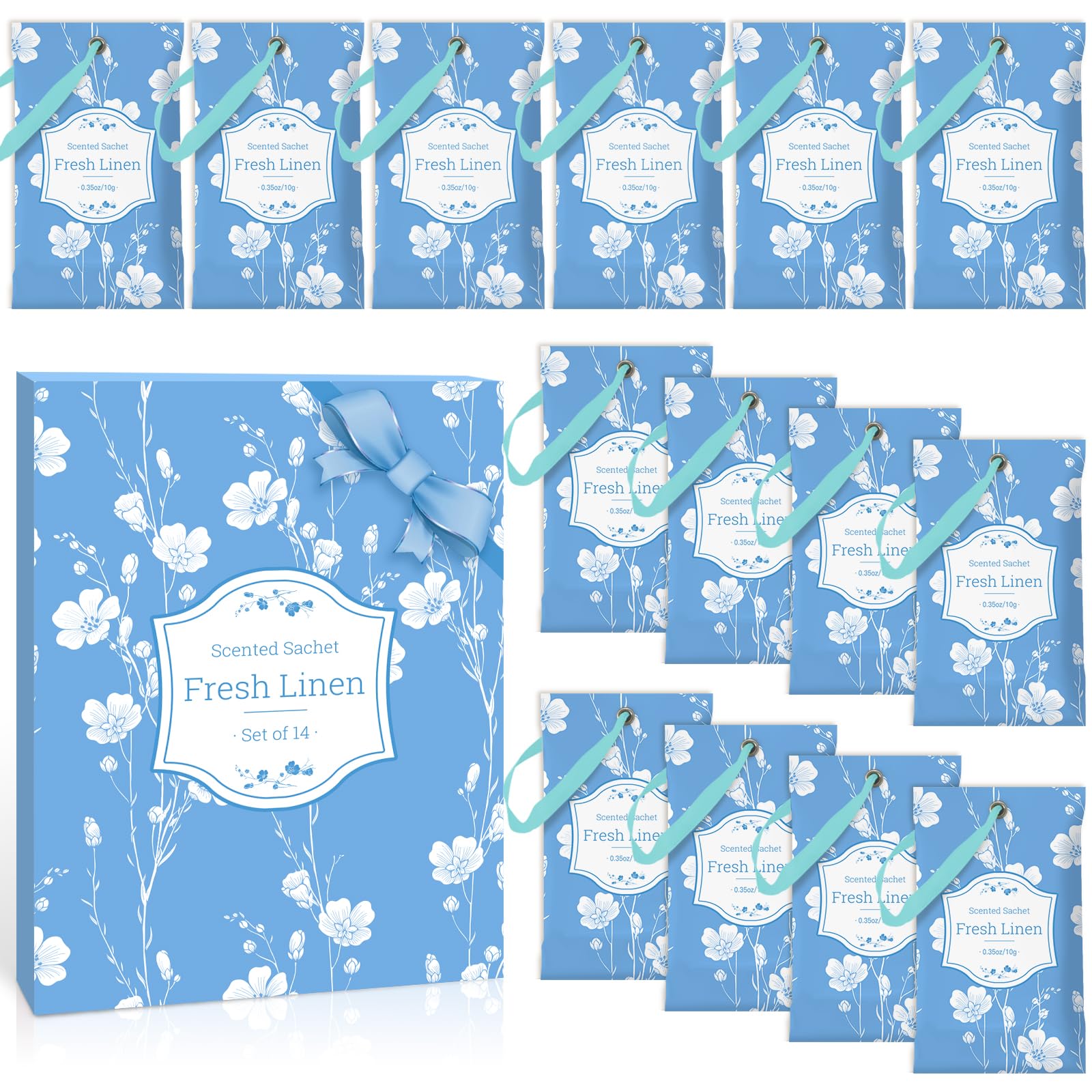Scent-Hi Scented Sachets, Wardrobe Fresheners, Fresh Linen Sachets, 14 Pack, Long Lasting Fragrance for Drawer Liners, Bedroom, Wardrobe