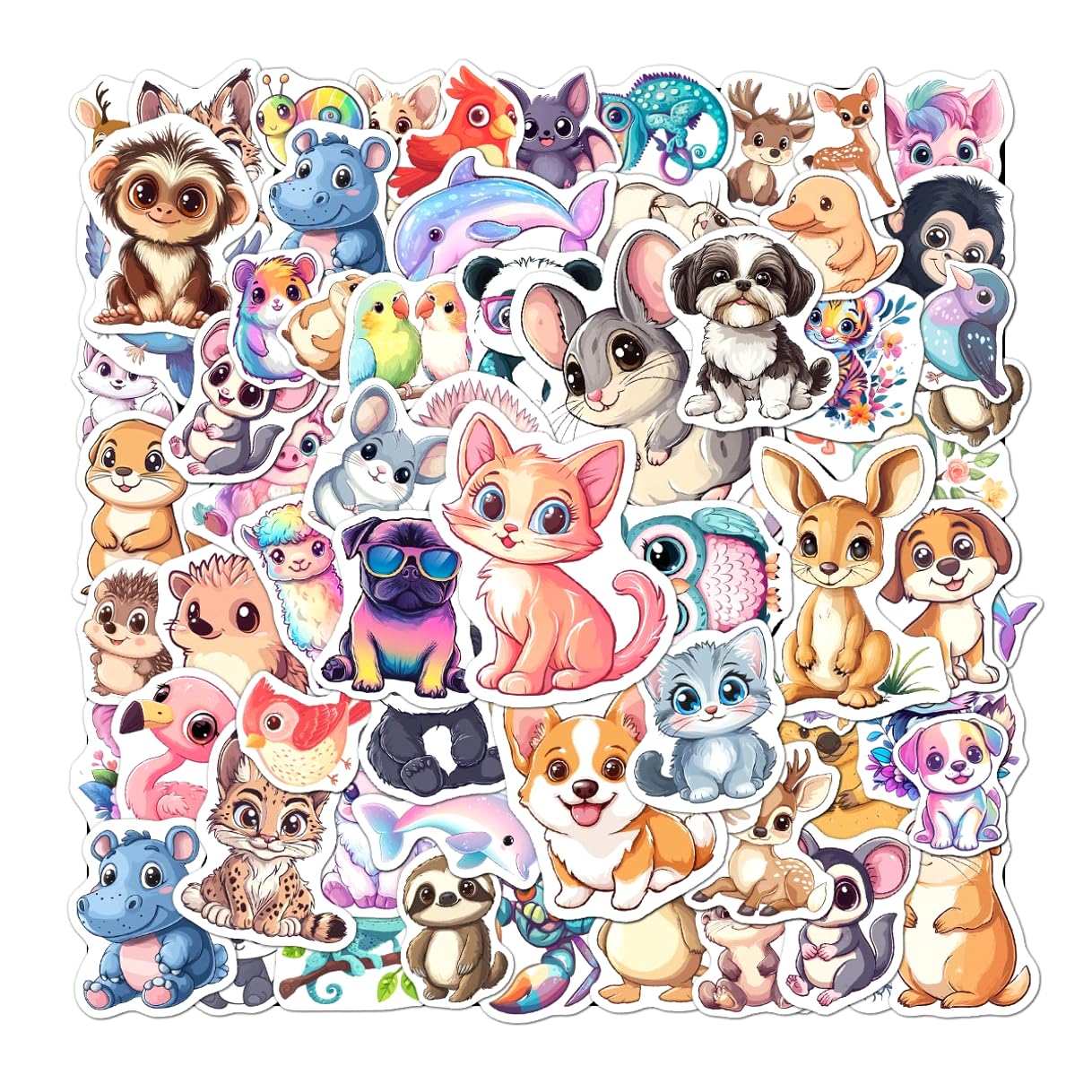 108 PCS Cute Animal Stickers for Kids, Waterproof Vinyl Sticker Pack, Cartoon Animal Decals for Water Bottles, Laptop, Phone, Scrapbooking, Party Favors, Birthday Gifts for Boys