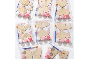 Saypacck 24 Pcs Pink Bow Party Favors Wooden Craft Kits Pink Bow Painting Craft Wooden Art Coquette Bowknot Party Favor with Organza Bag for Birthday Goodie Bags Fillers Gifts